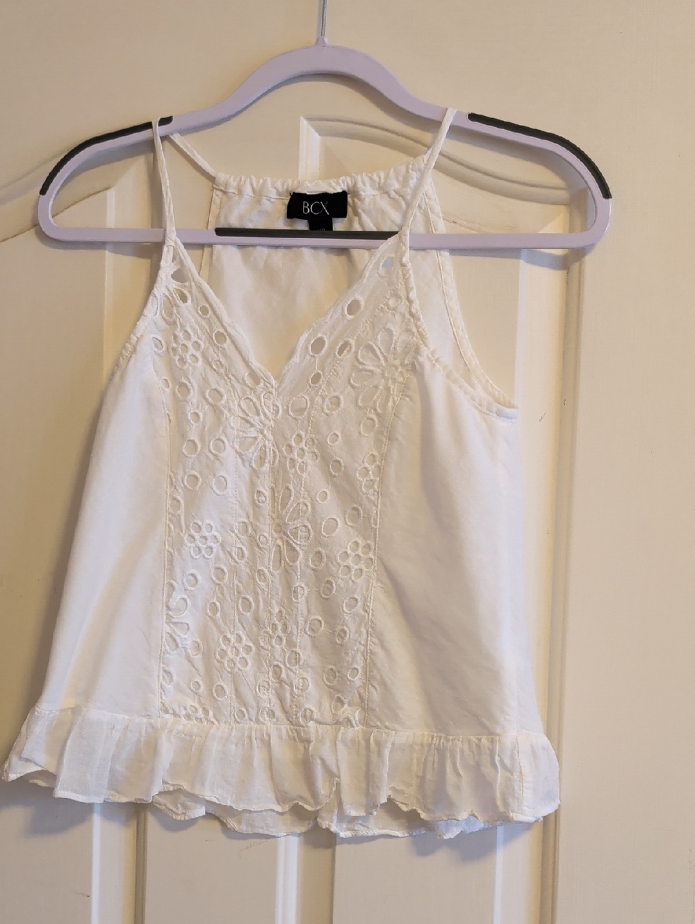 BCX White Floral Eyelet Ruffle Camisole Top